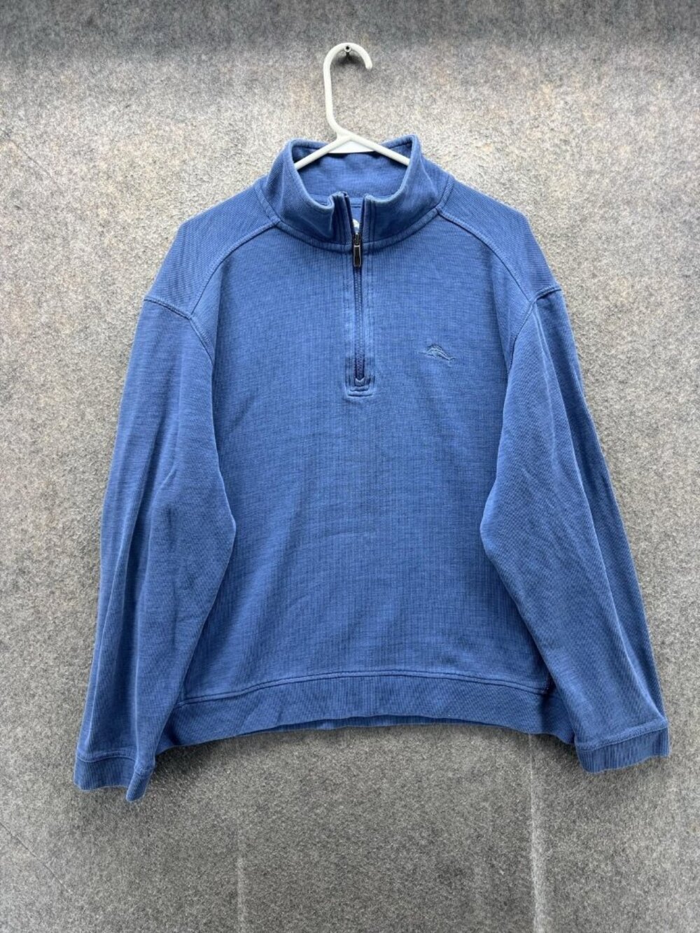 Tommy Bahama Sweater Mens Large Blue 1/4 Zip Mock Neck Cotton Blend Pullover